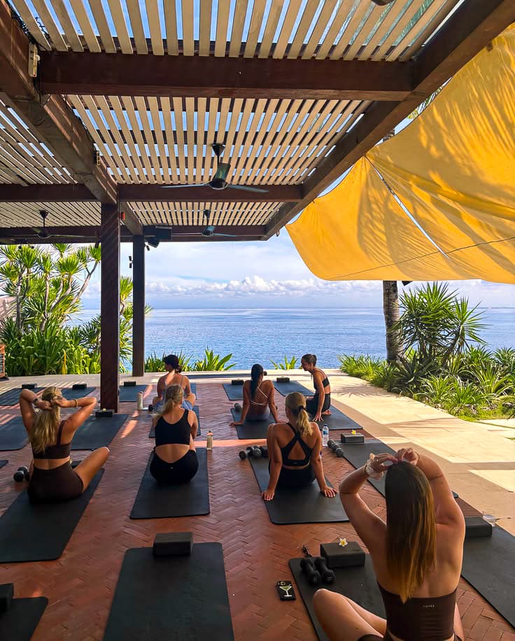 Open-air yoga terrace overlooking the sea